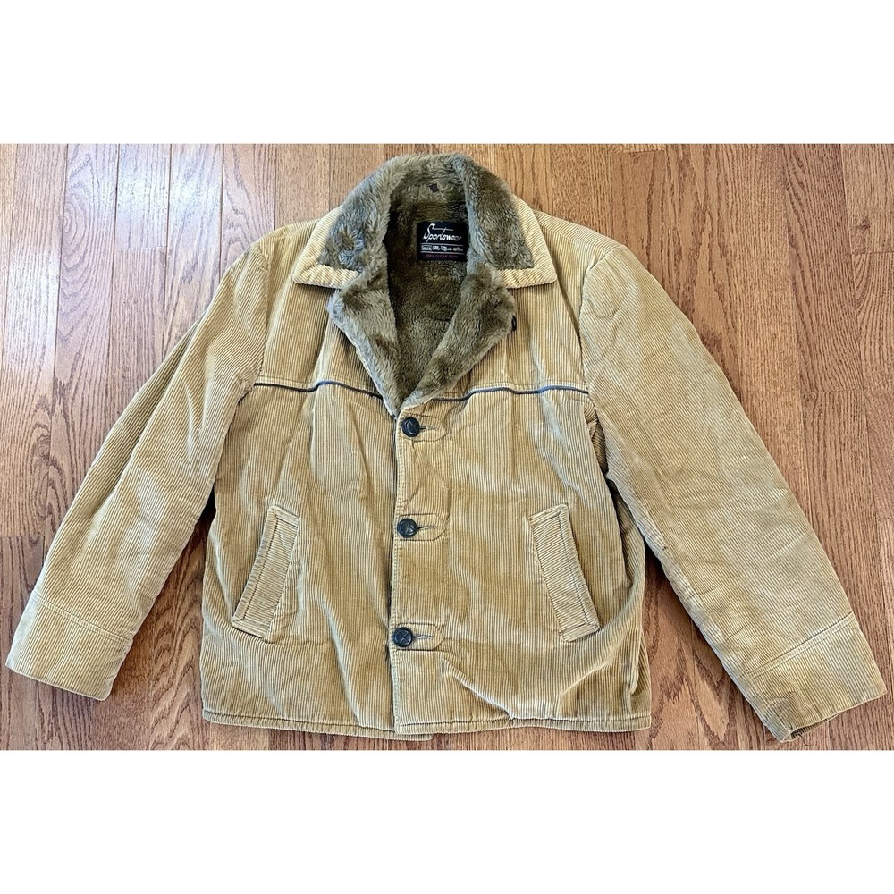 Vtg Sears SportsWear Men's Corduroy Jacket Faux Fur Lined Sz 42 Cowboy Western